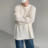 Hearujoy Mens Autumn Winter Personalized Pleated Long-Sleeve T-Shirts Genderless French Casual Loose Round Neck Solid Color Tops Unisex